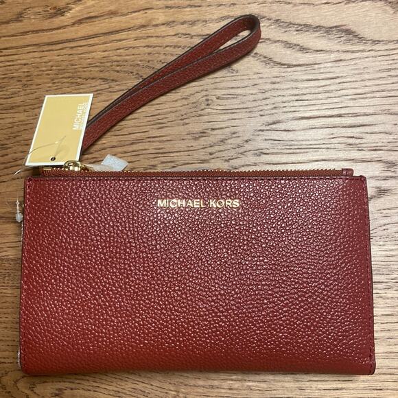 NWT MSRP$ 198 Michael Kors Jet Set Double Zipped Wristlet Brandy - Picture 1 of 4